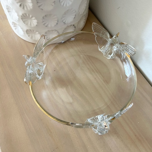 Vintage Mid Century 3 Eagle Footed Glass Dish with Gold Accents - Picture 3 of 5